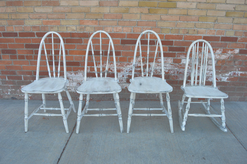 Antique white refinished chairs & rocking chair