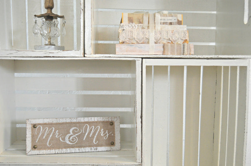 Cream shabby chic wooden crates stacked