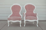 Pink velvet wing-back chairs