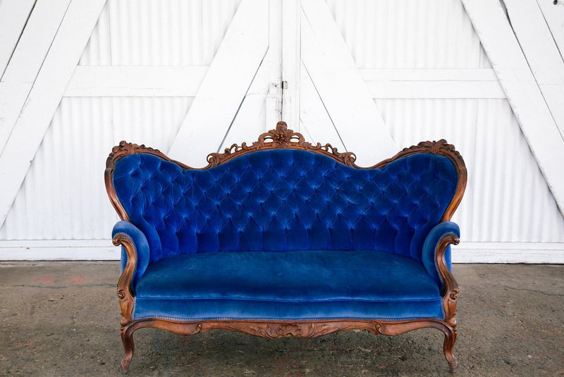 Sapphire colored Victorian settee