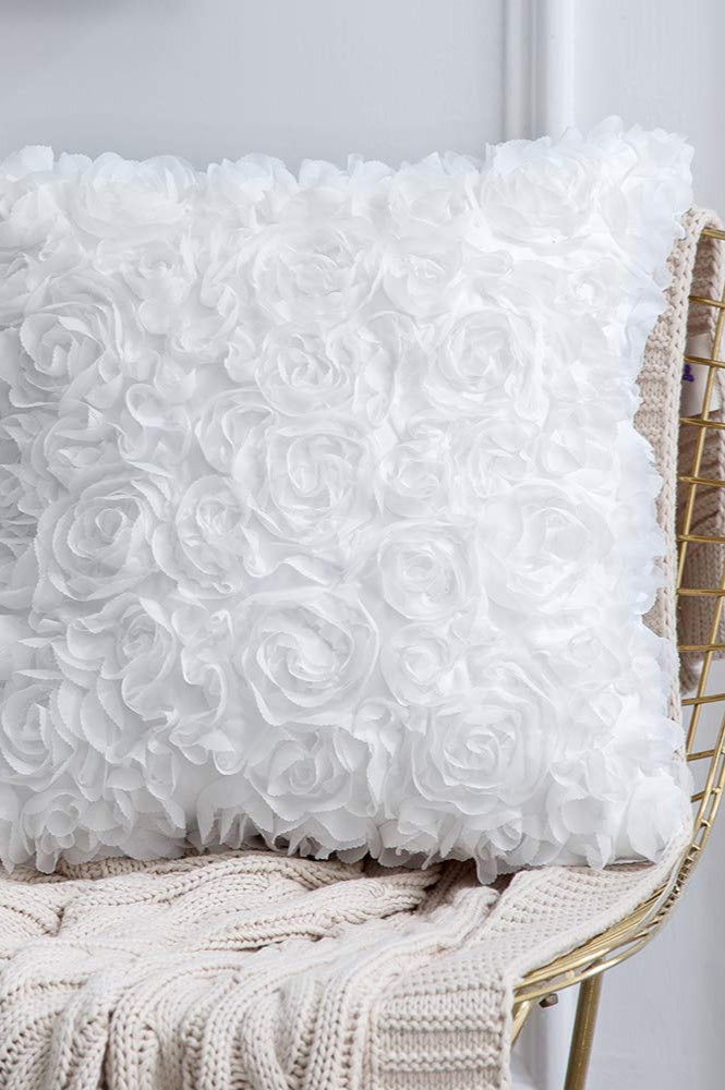 White rose patterned pillow