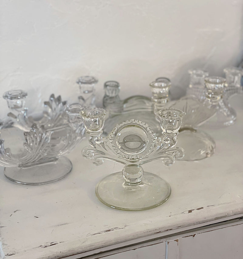 "Dual Clear" Glass Candlestick Holders | QTY 12