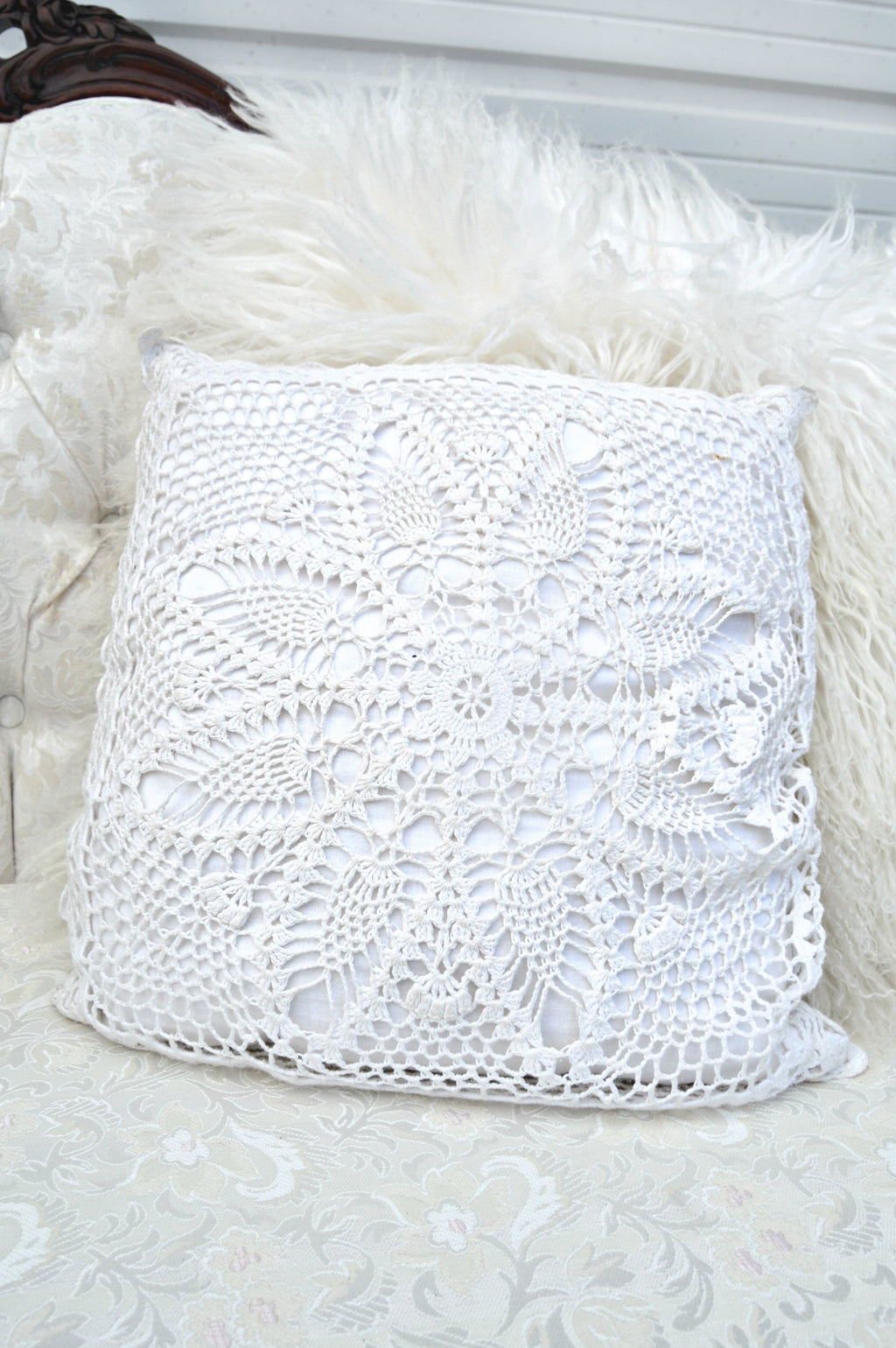 Vintage white crochet pillow