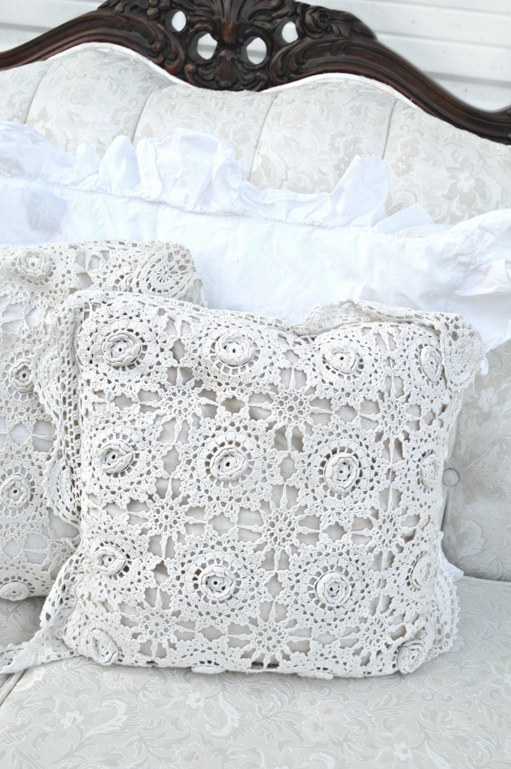 Cream crochet antique pillows
