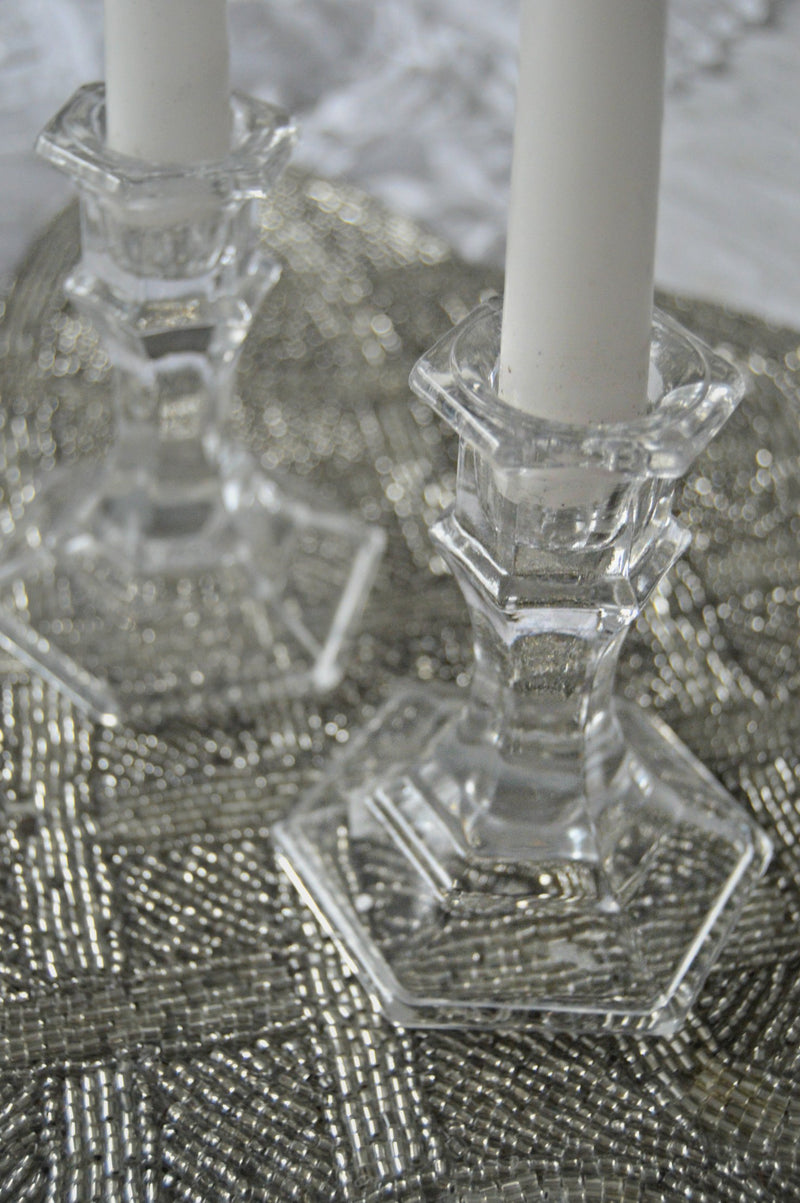 Clear glass candlestick holders