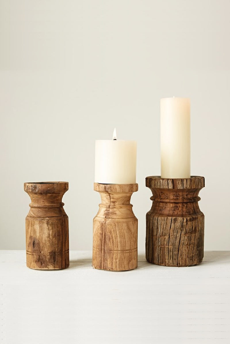 "Holland" Wood Pillar Candle Holders | QTY 16