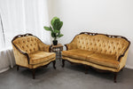 Mid century gold velvet love seat and club chair