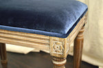 Details on blue velvet bench