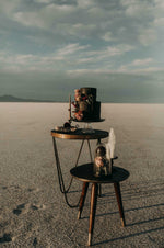 Modern tables in desert photoshoot