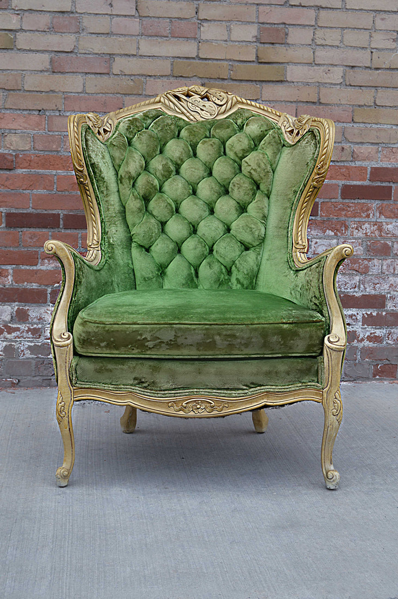 Victorian Louis style velvet green chair
