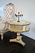 Vintage end table with hand painted pastel floral and gold details
