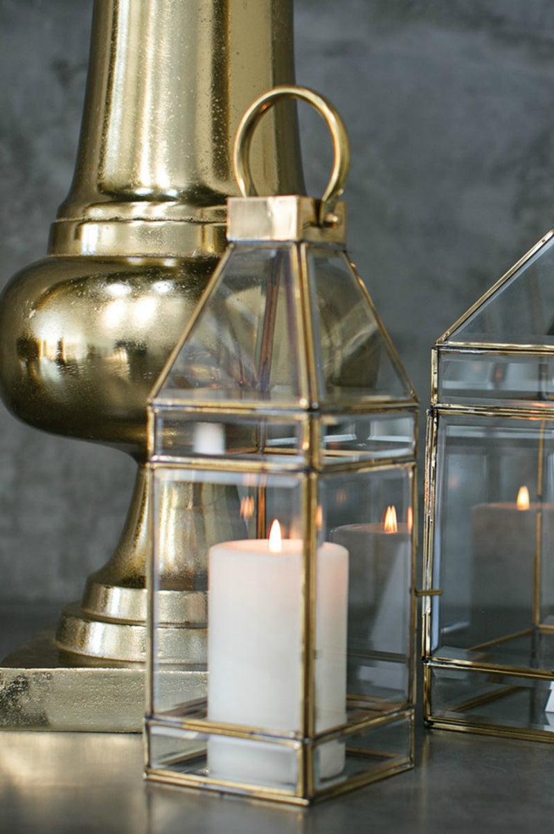 Gold and glass lantern candleholder