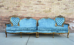Victorian Hollywood regency style velvet blue sofa