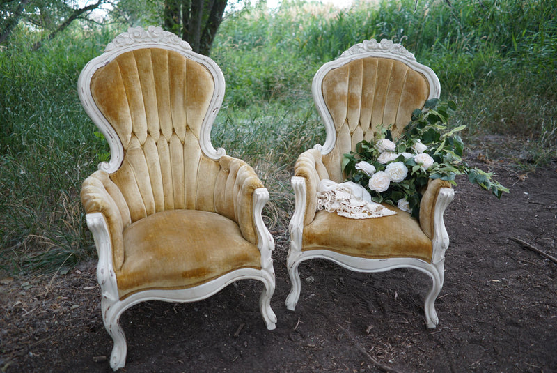 Gold velvet vintage chairs