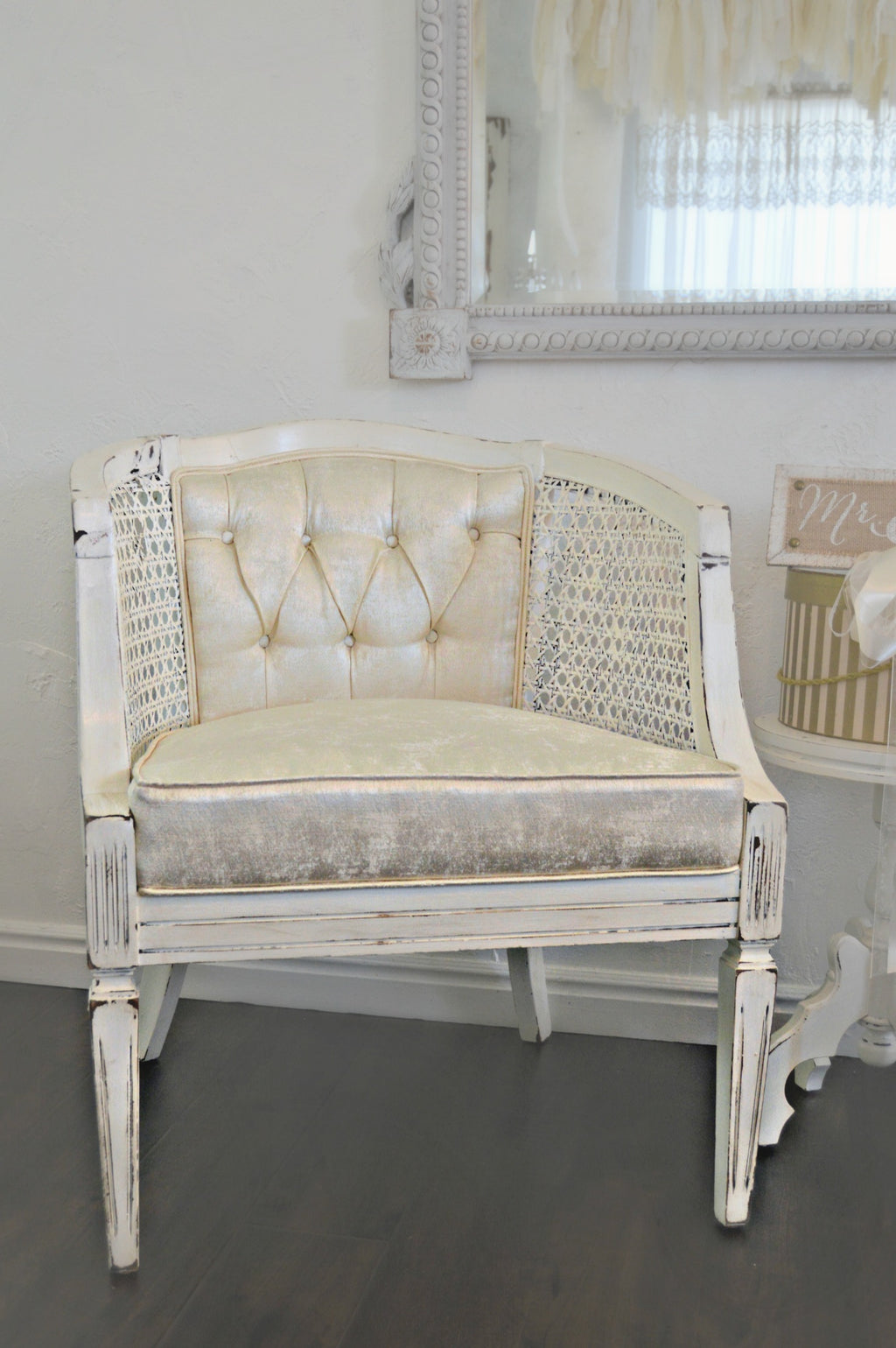 Cream silk tufted chairs