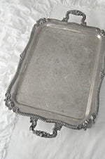 Vintage silver serving tray with handles