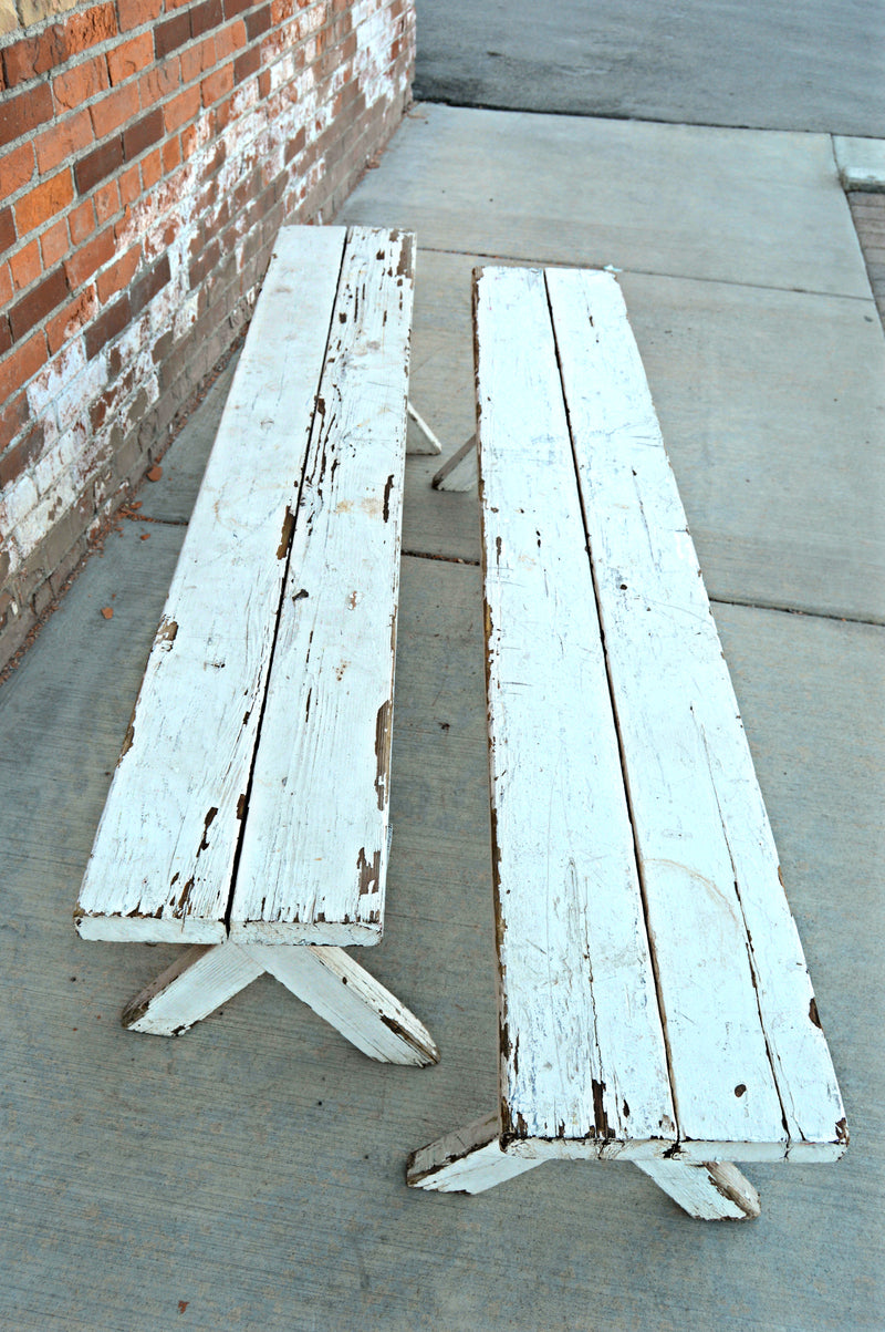 Antique white benches
