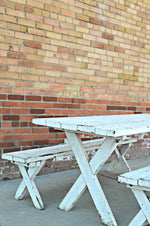 Antique white table & benches