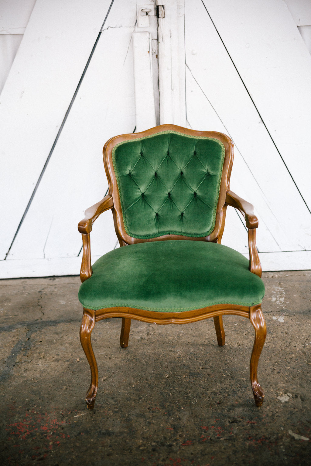 Victorian Green Velvet Vintage Chair Antique Open Armchair Green
