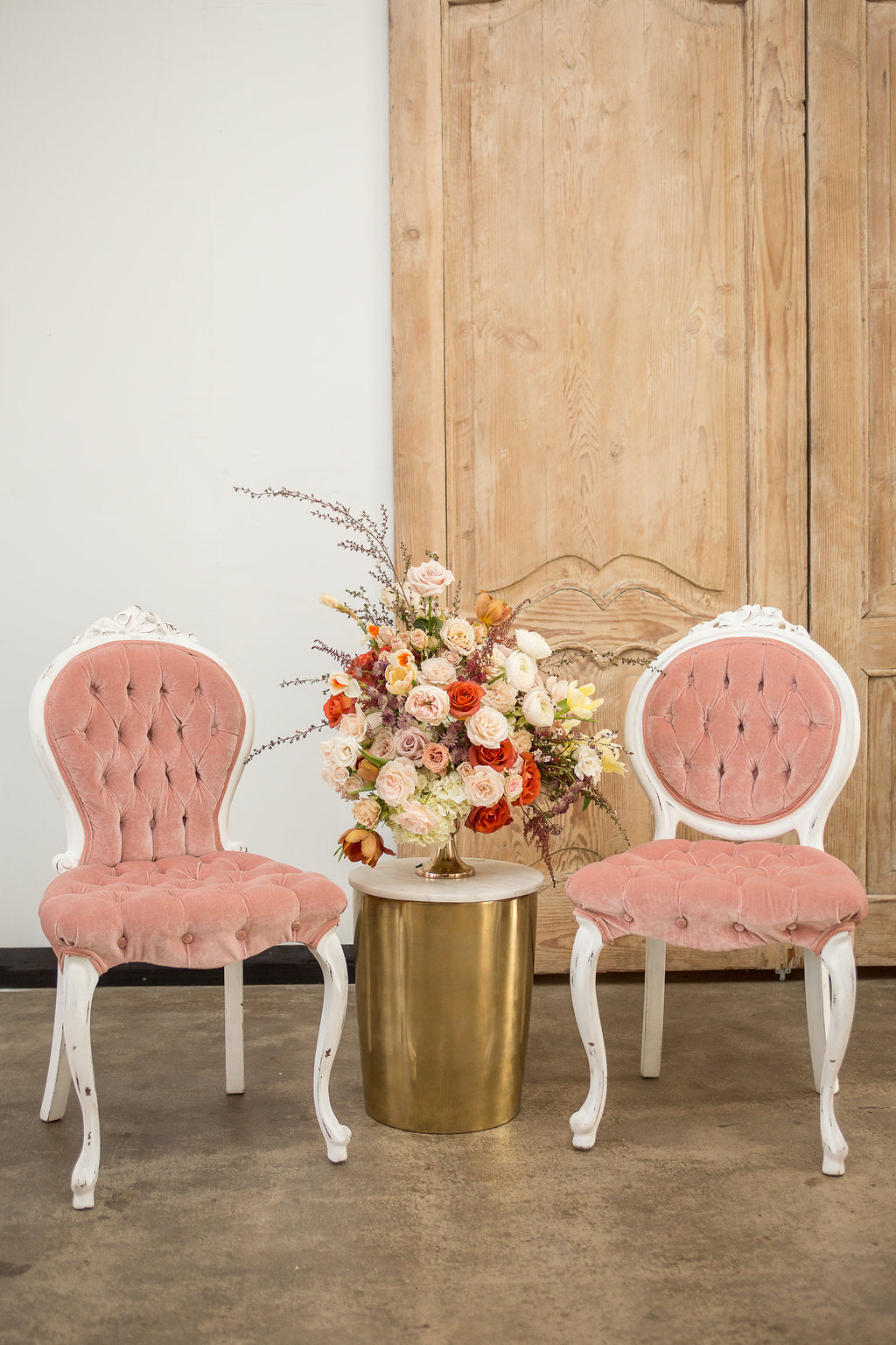 Pink velvet French chairs