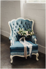 Blue velvet scalloped back vintage chair